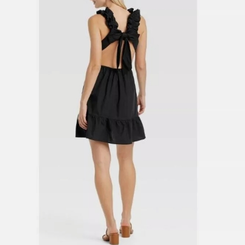 Who What Wear Backless Ruffle Strap Dress Back Bow Mini Cutout Sundress - Picture 8 of 11